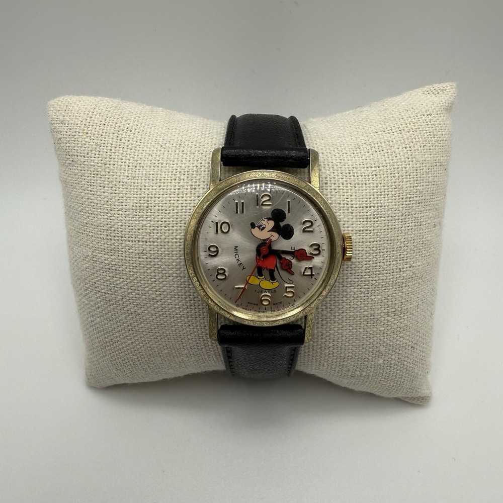 Vintage Mickey Mouse Wind-Up Watch 196‎ S Applied Numerals Swiss Made Rare